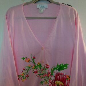 Women's Flowers Pink Cardigan Sweater Size 1X